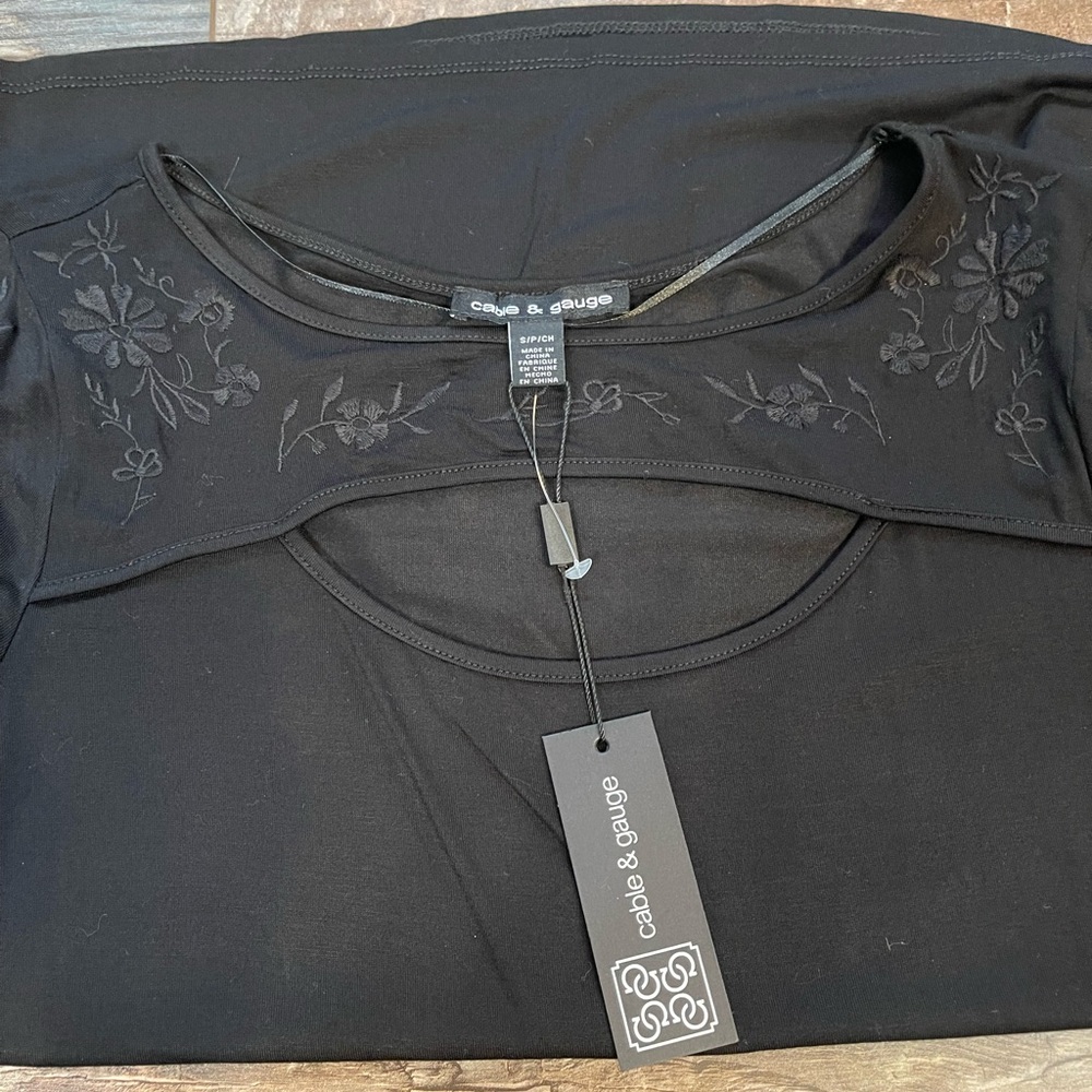 NWT Cable & Gauge Black Embellished Cut Out Blouse